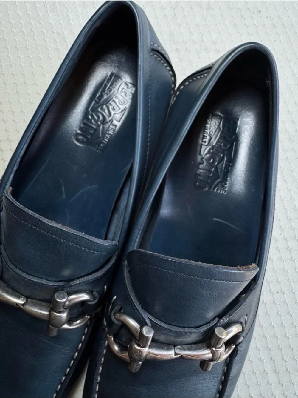Preowned SALVATORE FERRAGAMO PARIGI Blue Calf Leather Men Loafers Size 10.5 D
